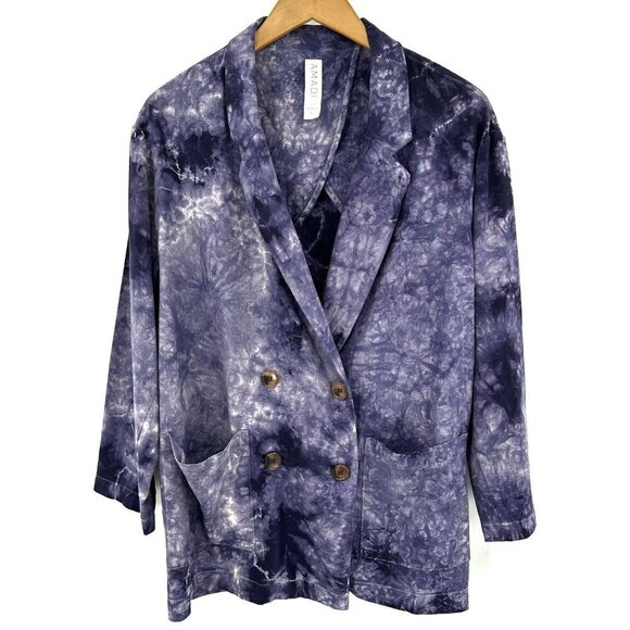 Anthropologie AMADI Purple Boho Tie Dye Linen Oversized Coastal Small Blazer - Picture 2 of 8